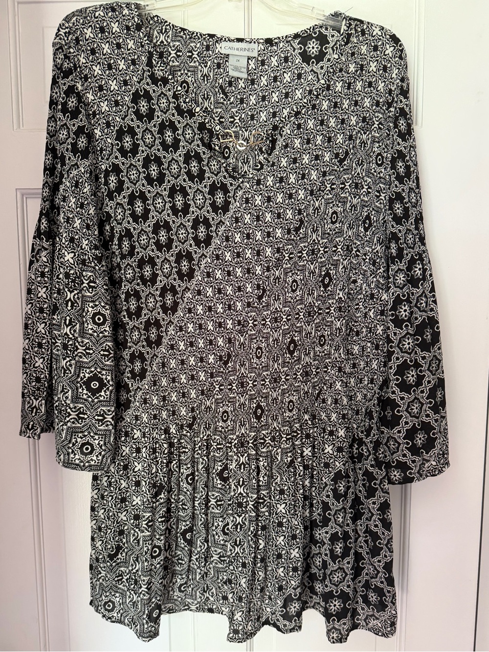 Catherines Black & White Mixed Print Peasant Tunic